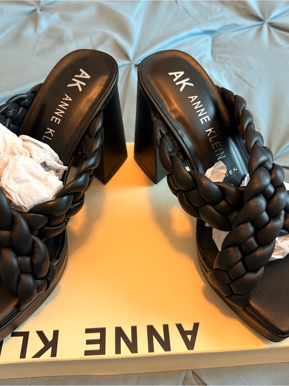 Anne Klein Black Braided Block Heel Mules